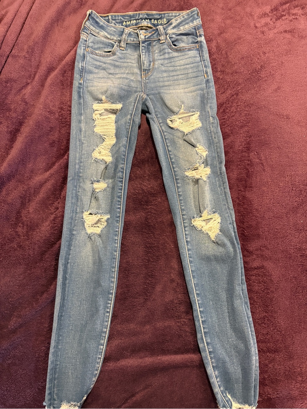 American Eagle Outfitters Light Blue Distressed Skinny Jeans - Women's